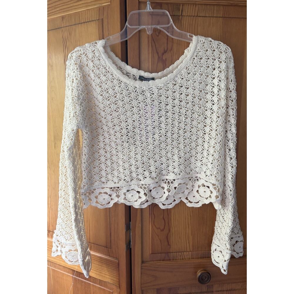 Women's Boat Neck Crochet Pullover Sweater - Wild Fable Cream S